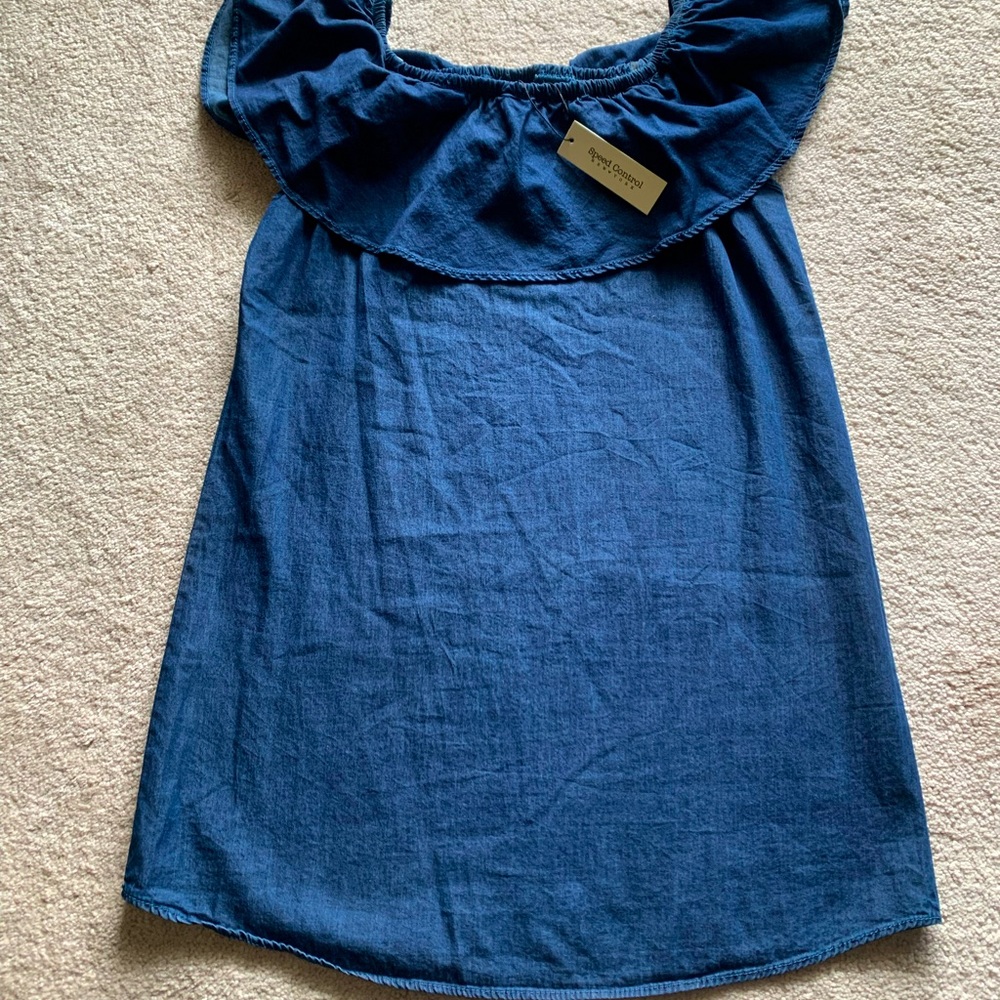 NWT Chambray, off the shoulder,  dark wash dress